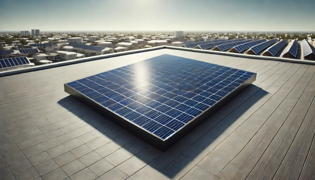 DALL·E 2024-09-22 18.46.11 - A highly realistic landscape image of a monocrystalline photovoltaic solar panel with perfectly aligned, uniform rectangular cells. The cells are a co