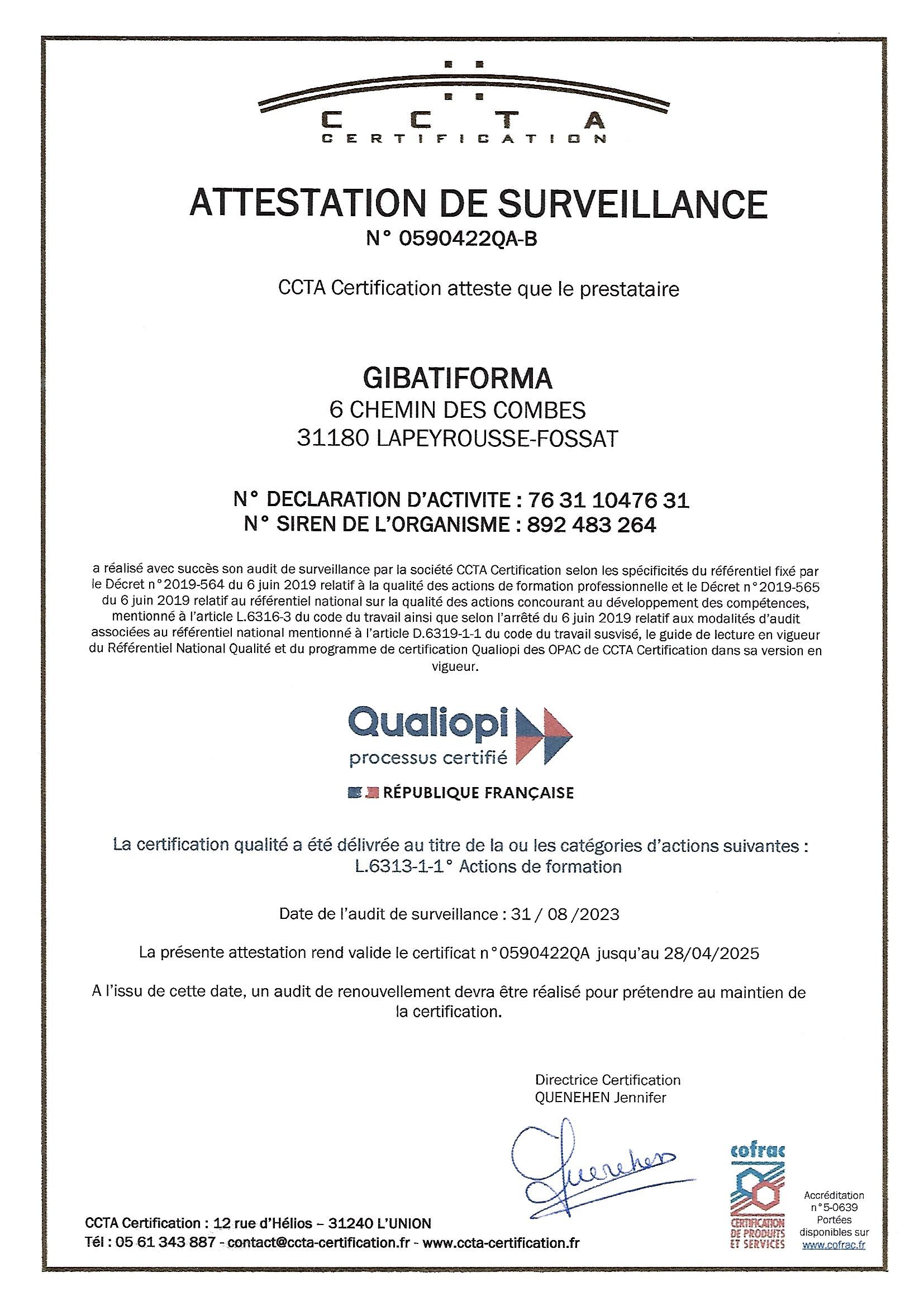 Scan_0001 Attestation de surveillance QUALIOPI